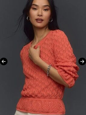 Anthropologie Coral Openwork Scoop-Neck Sweater